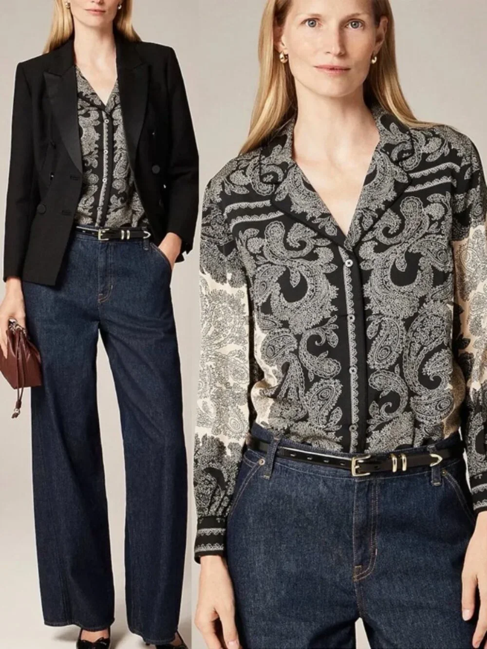 NEW J.CREW Drapey Camp-Collar Shirt M Paisley Scarf Bandana Satin CP645 $145 NWT